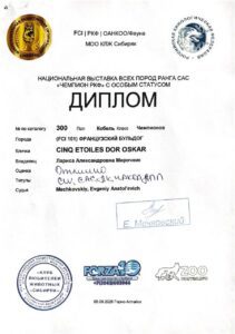 Диплом Оскара, выставка ранга ЧРКФ, Горно-Алтайск, 5 сентября 2026